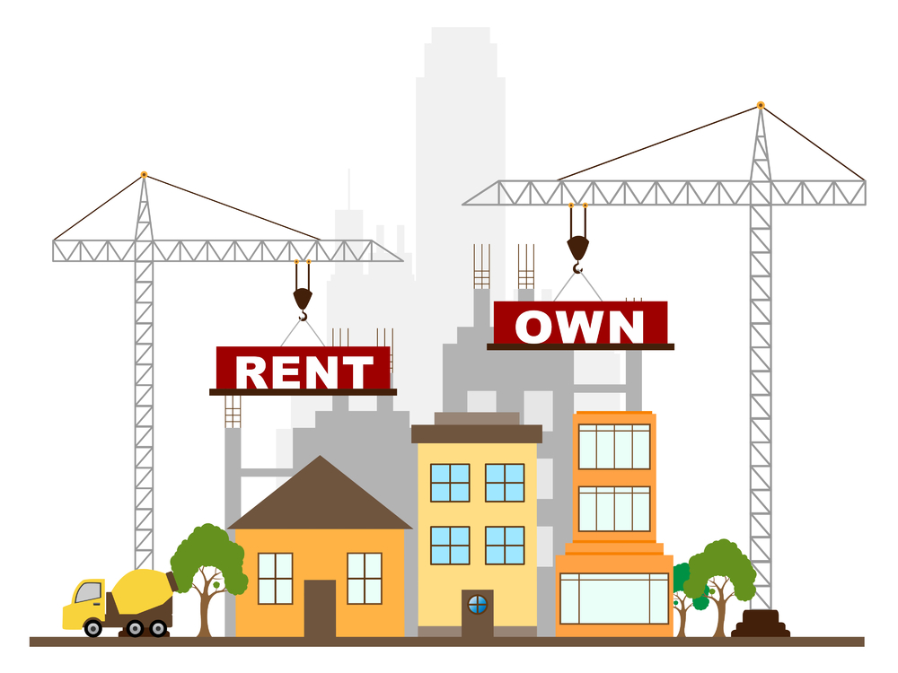 租金与自有建筑物对比物业购买和租赁比较住在房子里或投资的最佳方式3d插图